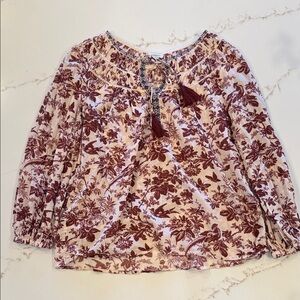Sundance Burgundy and Cream Floral Blouse XS
